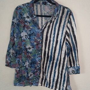 Colorful Striped and Floral Button Down Shirt